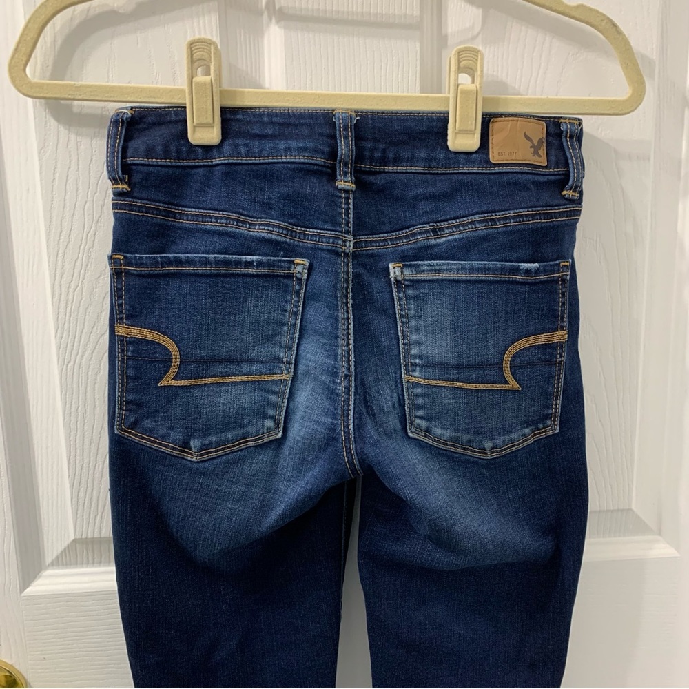 AMERICAN EAGLE High Rise Super Stretchy Skinny Jeans Jeggings Dark Wash - Picture 11 of 11